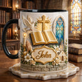 Personalized Christian Mug, Bible Cross Faith Coffee Mug, Custom Name Religious Gift