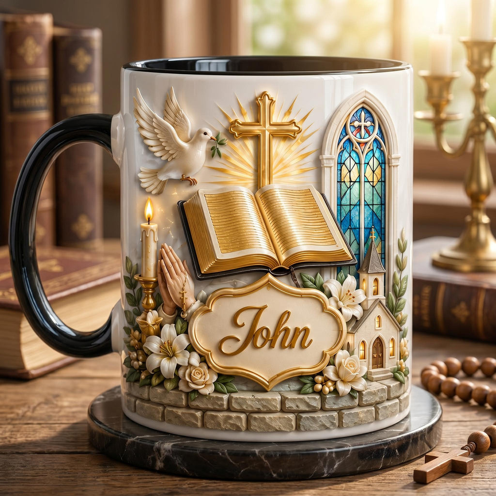 Personalized Christian Mug, Bible Cross Faith Coffee Mug, Custom Name Religious Gift