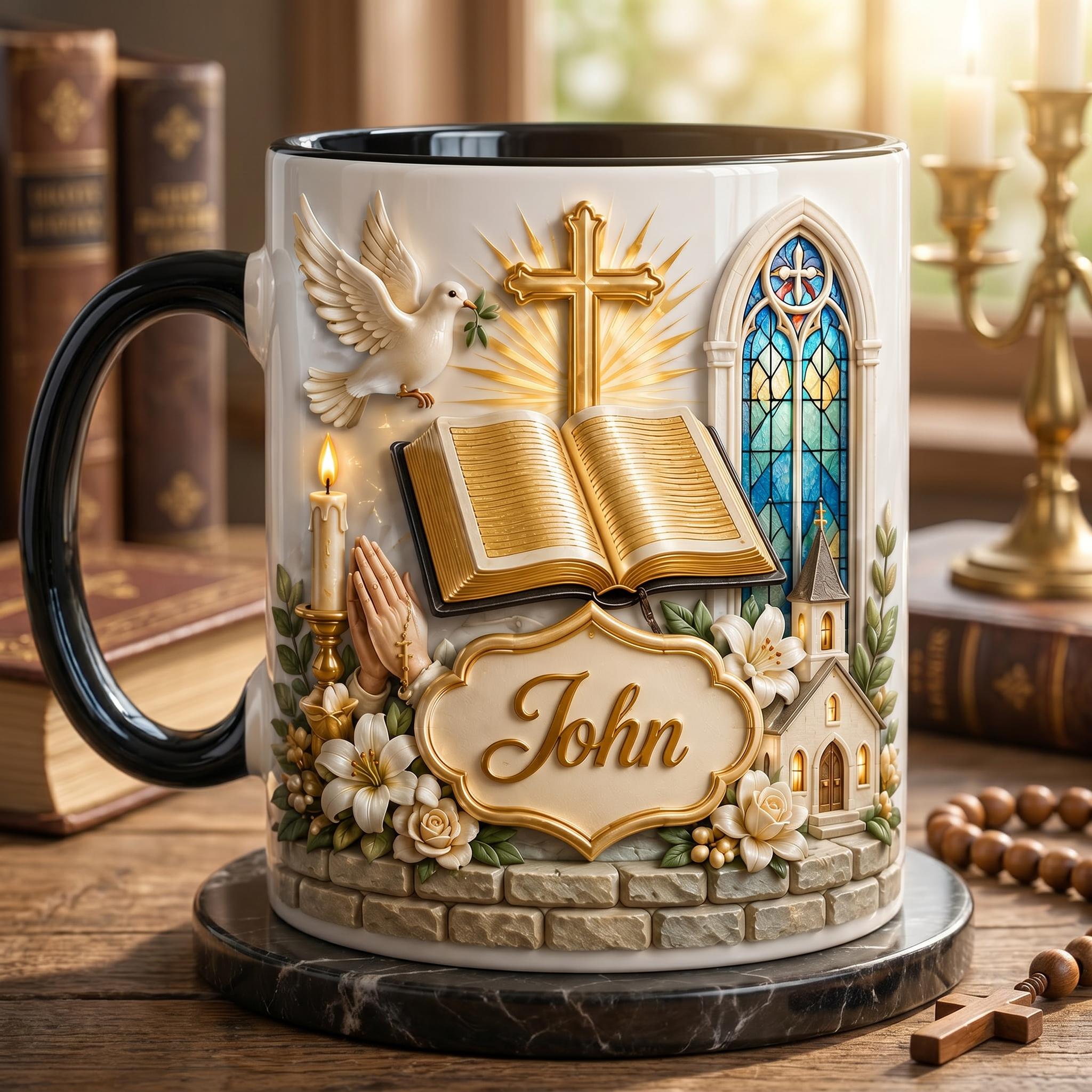 Personalized Christian Mug, Bible Cross Faith Coffee Mug, Custom Name Religious Gift