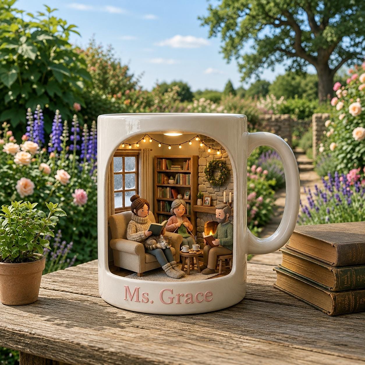Personalized Family Mug,Custom Name Coffee Cup,Cozy Miniature Home Scene Design,Unique Gift for Mom Grandma,Warm Family Gathering CeramicCup