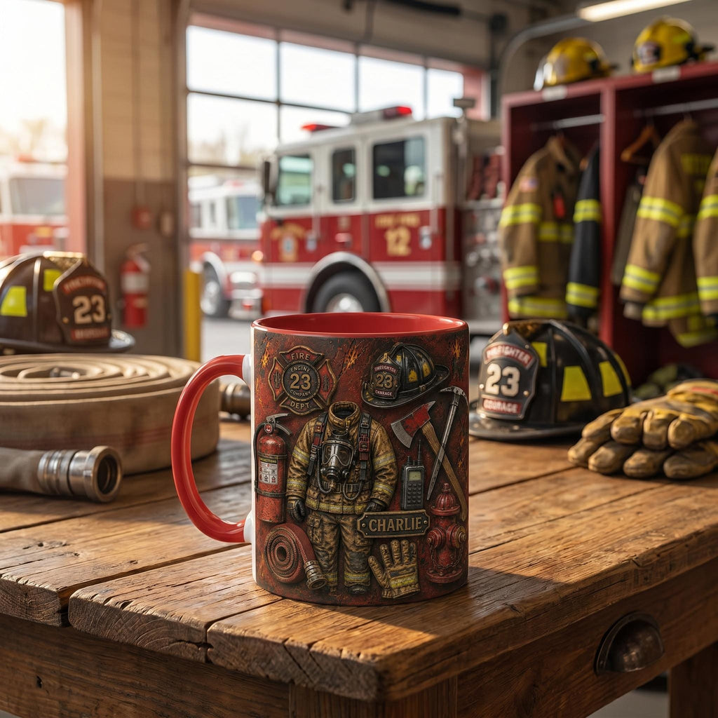Personalized Firefighter Mug, Custom Name Ceramic Coffee Cup, Fire Academy Graduation Gift