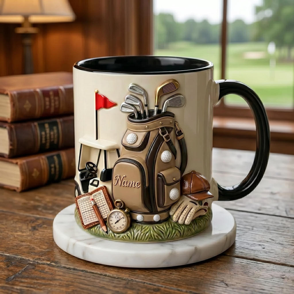 Personalized Golf Mug, Custom Name Ceramic Coffee Cup, Golf Player Gift