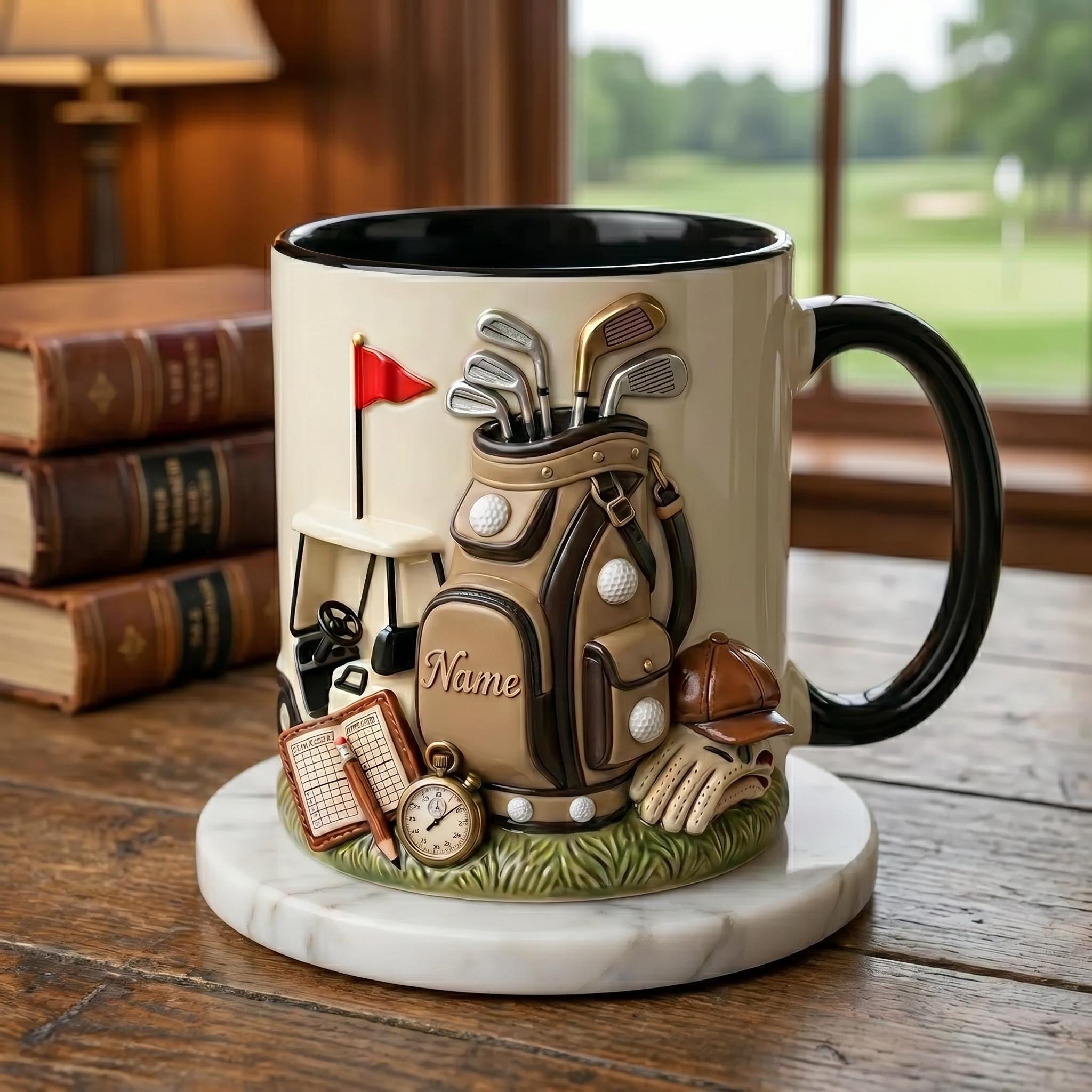 Personalized Golf Mug, Custom Name Ceramic Coffee Cup, Golf Player Gift