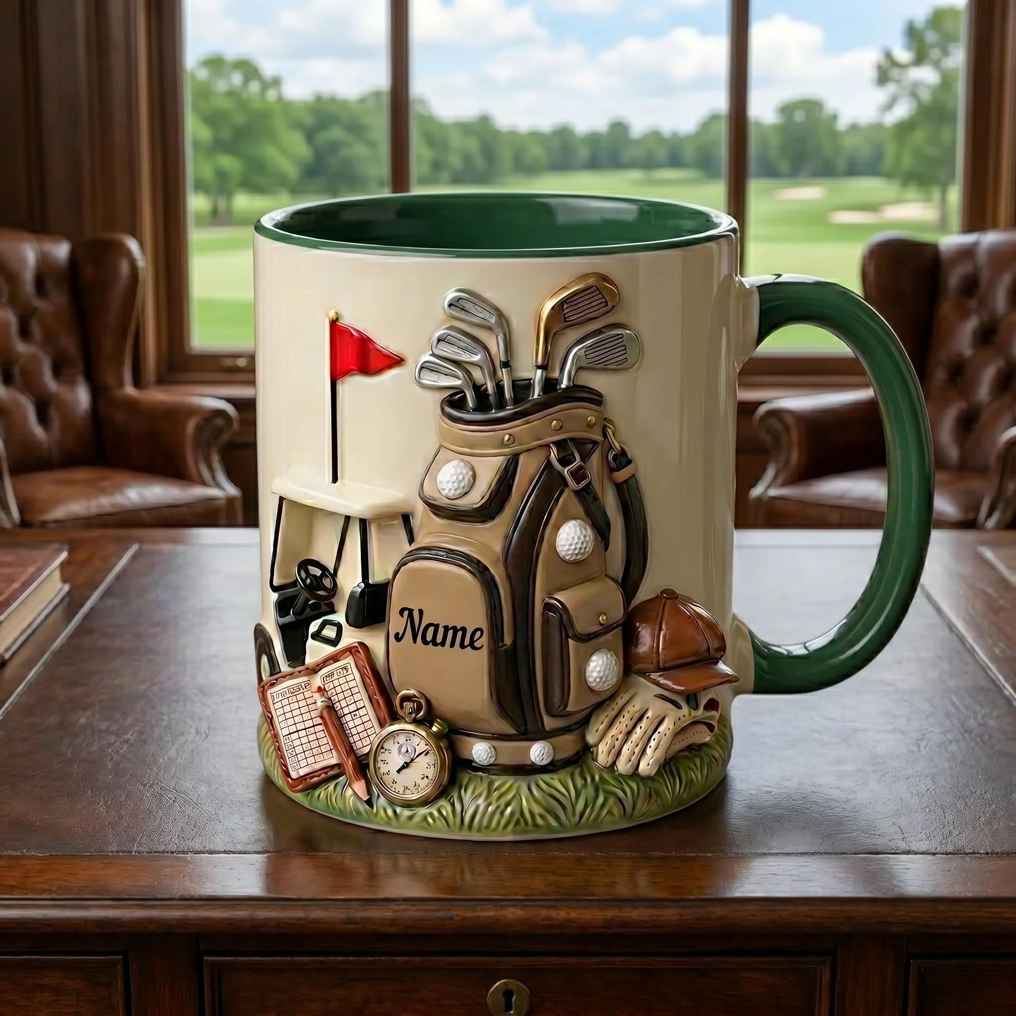 Personalized Golf Mug, Custom Name Ceramic Coffee Cup, Golf Player Gift