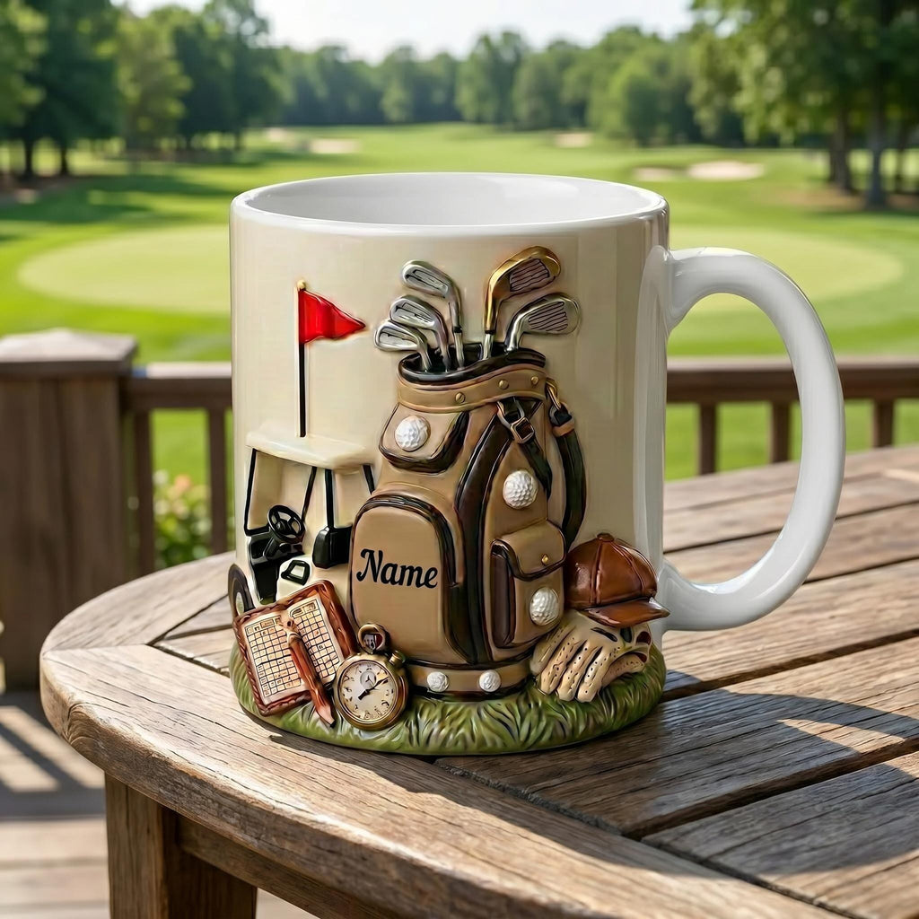 Personalized Golf Mug, Custom Name Ceramic Coffee Cup, Golf Player Gift