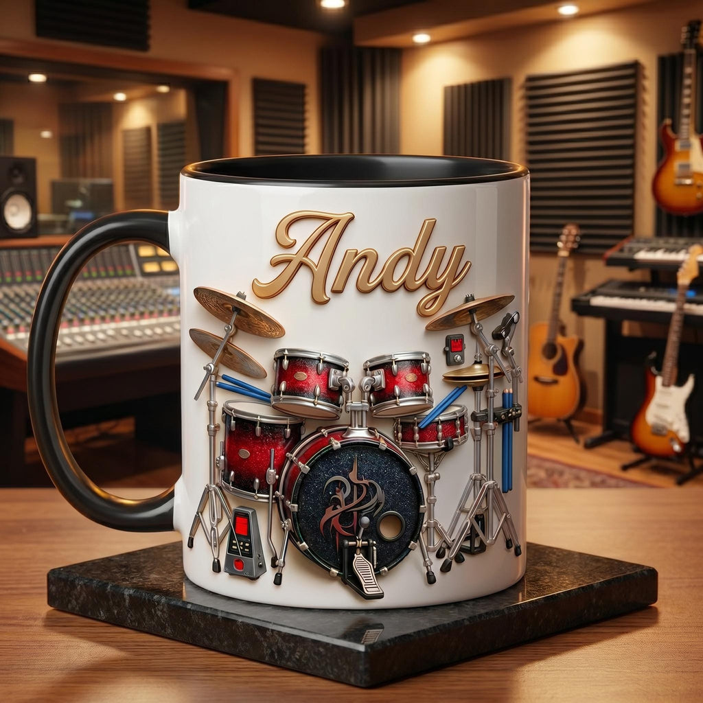 Personalized Drummer Mug, Custom Print Drum Set Coffee Cup, Musician Gift
