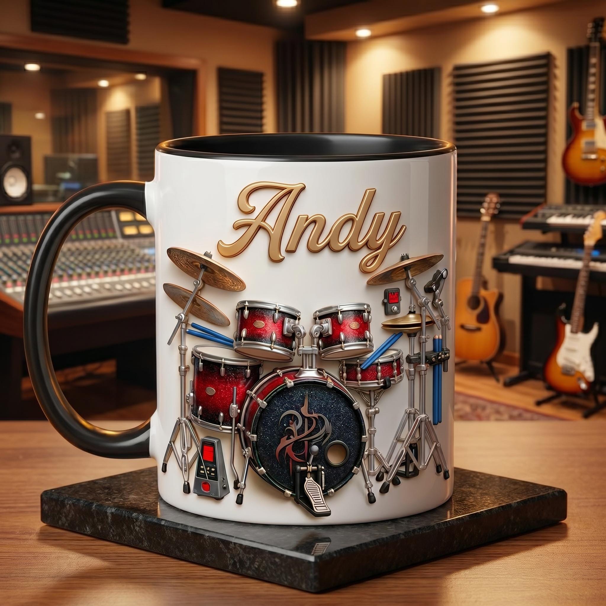 Personalized Drummer Mug, Custom Print Drum Set Coffee Cup, Musician Gift