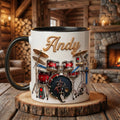 Personalized Drummer Mug, Custom Print Drum Set Coffee Cup, Musician Gift