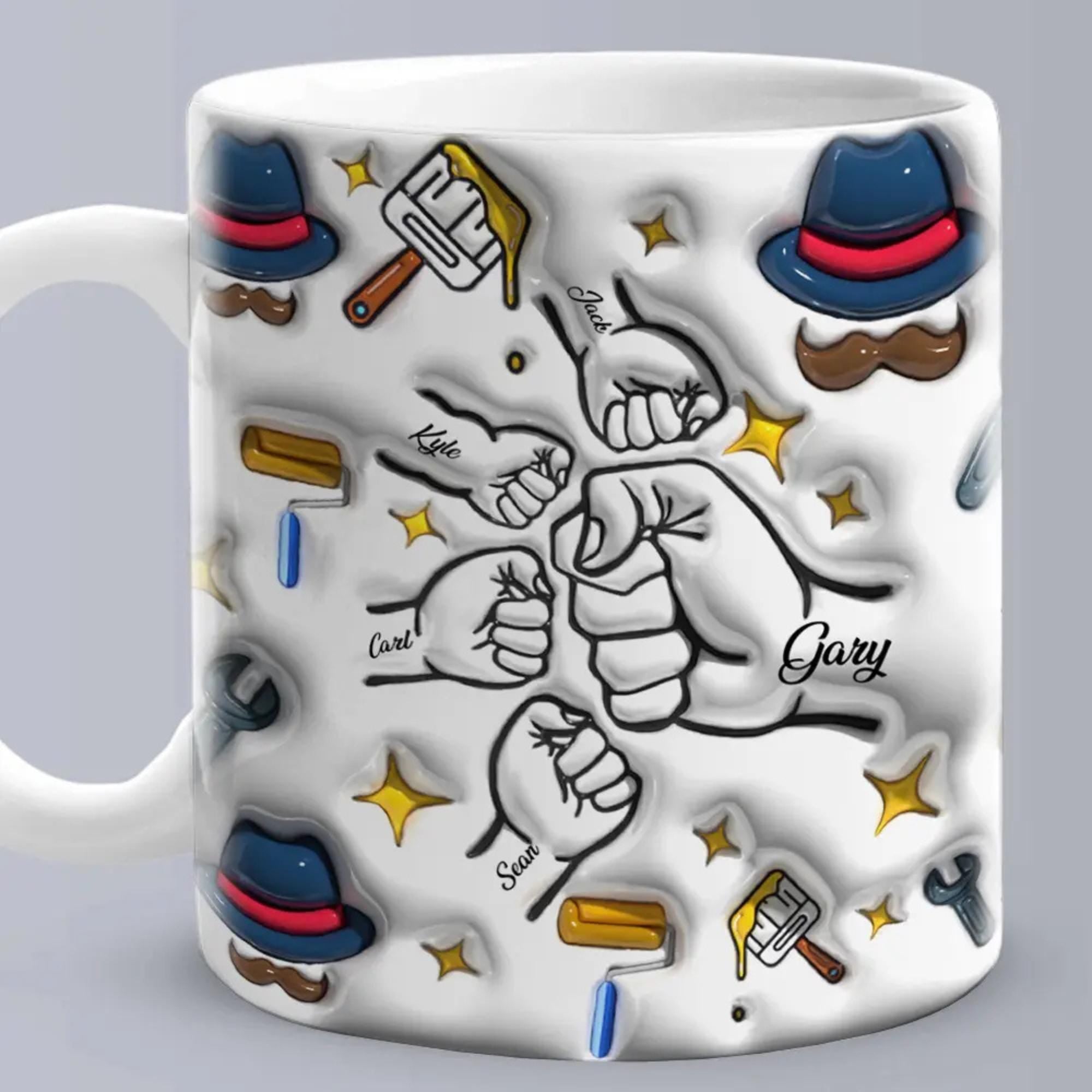 Personalized Dad Mug, Custom Kids Names, 3D Effect Coffee Cup, Father's Day Gift