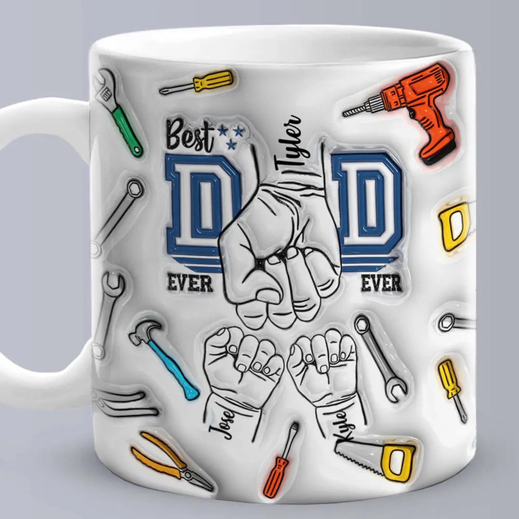 Personalized Dad Mug, Custom Kids Names, 3D Effect Coffee Cup, Father's Day Gift