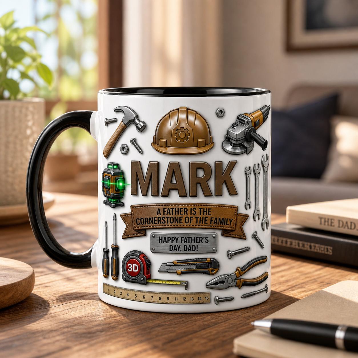 Personalized Handyman Dad Mug, Custom Name Tool Mug Gift for Dad, Fathers Day Coffee Cup for Mechanic Builder Dad
