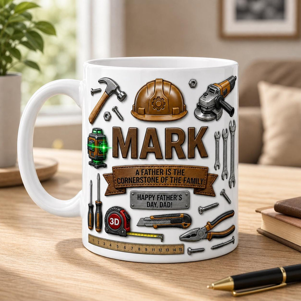 Personalized Handyman Dad Mug, Custom Name Tool Mug Gift for Dad, Fathers Day Coffee Cup for Mechanic Builder Dad