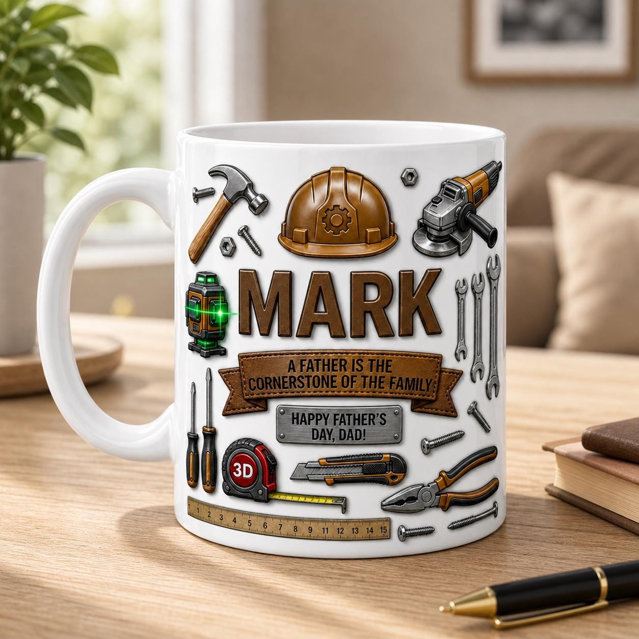 Personalized Handyman Dad Mug, Custom Name Tool Mug Gift for Dad, Fathers Day Coffee Cup for Mechanic Builder Dad