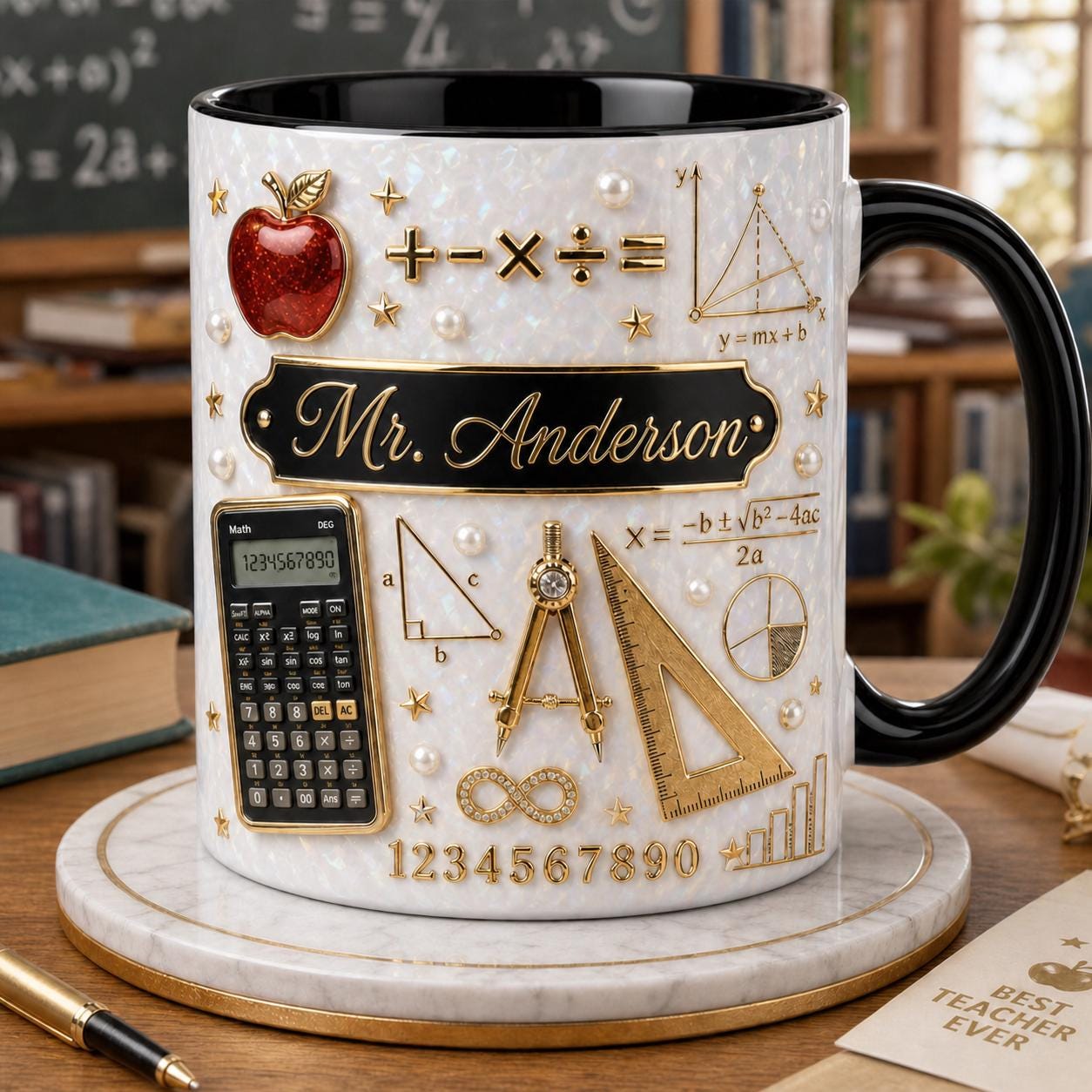 Custom Teacher Name 3D Effect Coffee Mug, Personalized Math Teacher Mug, Thank You Gift for Teacher, Teacher Appreciation Gift