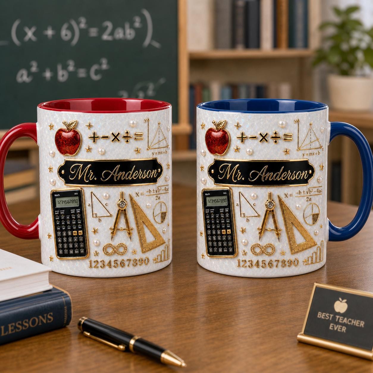 Custom Teacher Name 3D Effect Coffee Mug, Personalized Math Teacher Mug, Thank You Gift for Teacher, Teacher Appreciation Gift