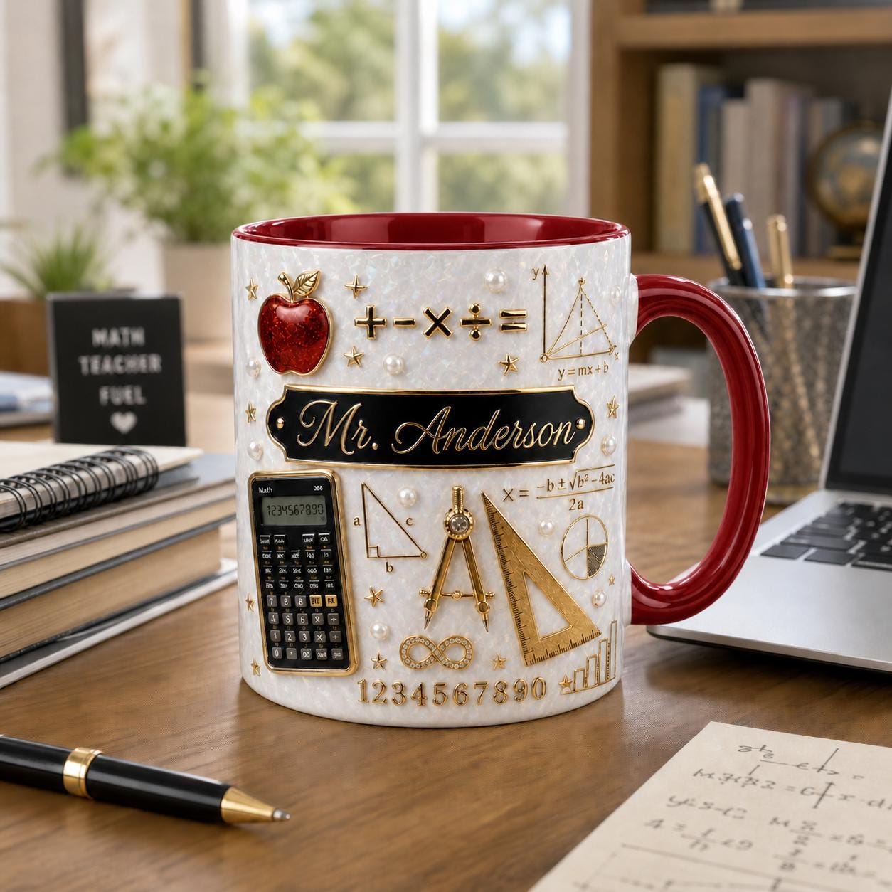 Custom Teacher Name 3D Effect Coffee Mug, Personalized Math Teacher Mug, Thank You Gift for Teacher, Teacher Appreciation Gift