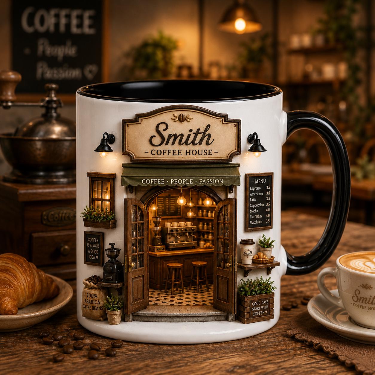 Custom Coffee Shop Mug, Custom Cafe Mug, Coffee Lover Gift, Barista Coffee Mug, Cozy Coffee House Cup, Coffee Shop Decor Cup, 3D effects Mug