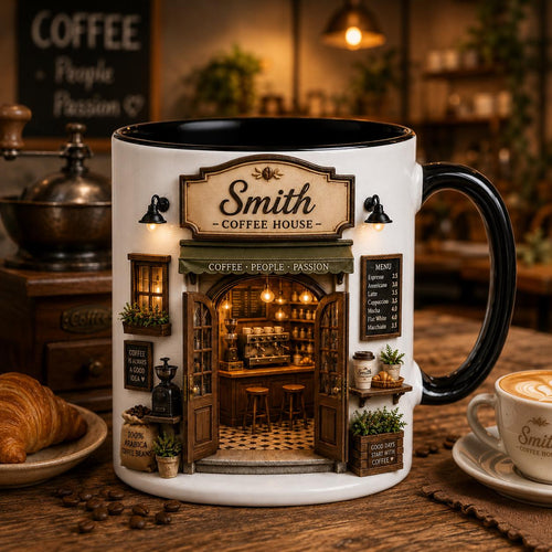 Custom Coffee Shop Mug, Custom Cafe Mug, Coffee Lover Gift, Barista Coffee Mug, Cozy Coffee House Cup, Coffee Shop Decor Cup, 3D effects Mug