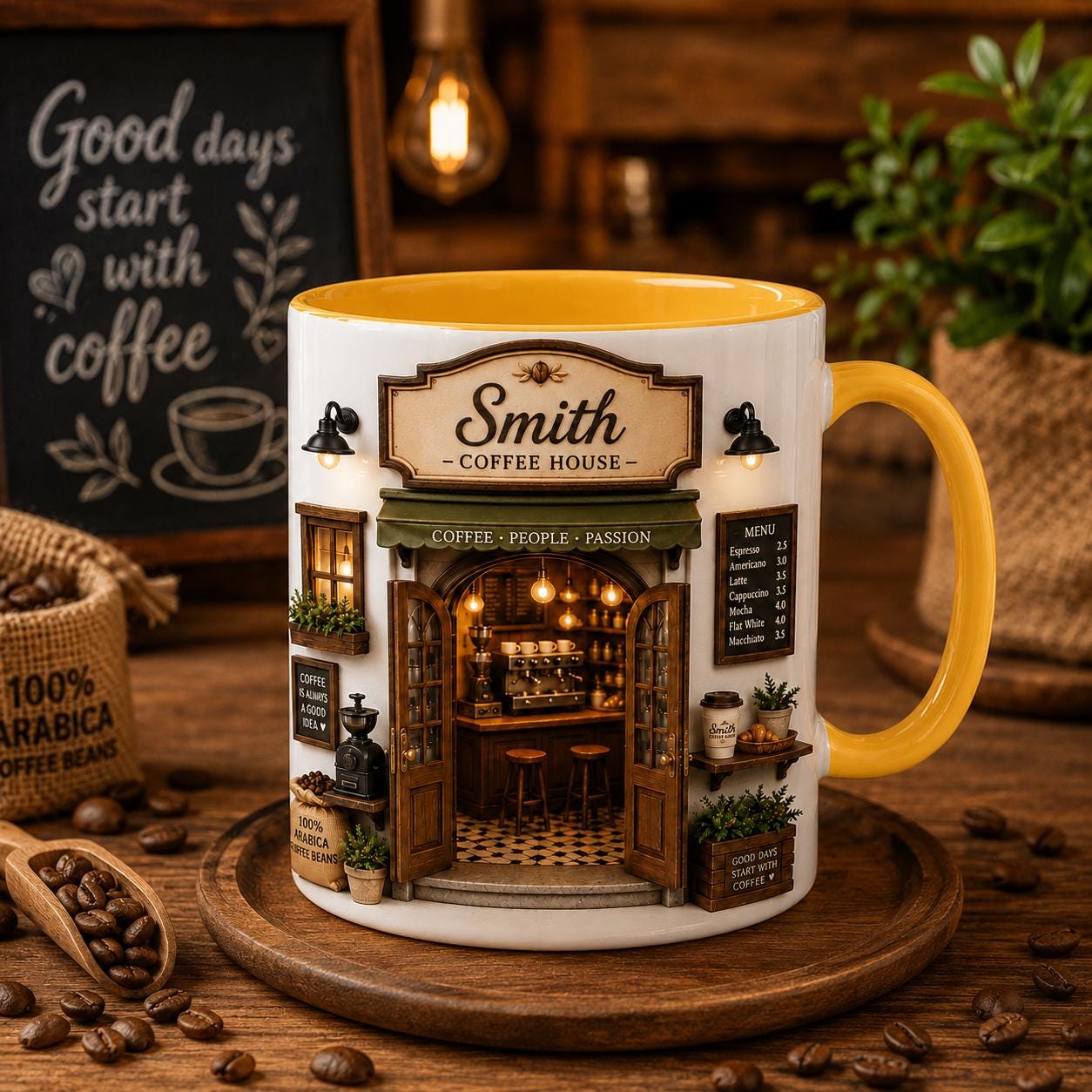 Custom Coffee Shop Mug, Custom Cafe Mug, Coffee Lover Gift, Barista Coffee Mug, Cozy Coffee House Cup, Coffee Shop Decor Cup, 3D effects Mug