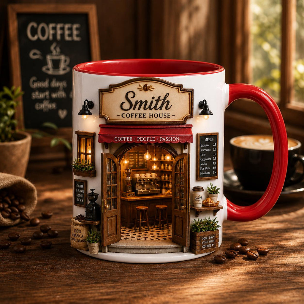 Custom Coffee Shop Mug, Custom Cafe Mug, Coffee Lover Gift, Barista Coffee Mug, Cozy Coffee House Cup, Coffee Shop Decor Cup, 3D effects Mug