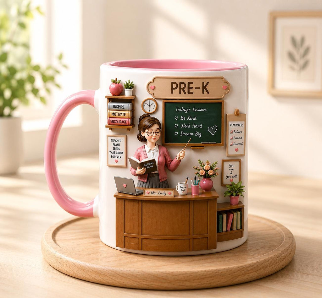 Personalized Teacher Mug 3D Embossed with Name, Back To School Teacher Cup, Teacher Appreciation Gift, Cute Teacher Gift for Her