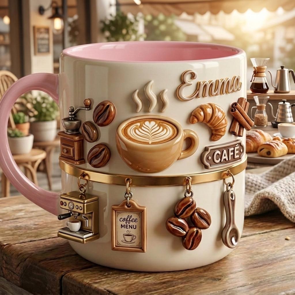 Personalized 3D Illusion Coffee Mug, Custom Name Barista Gift, Ceramic Latte Cup