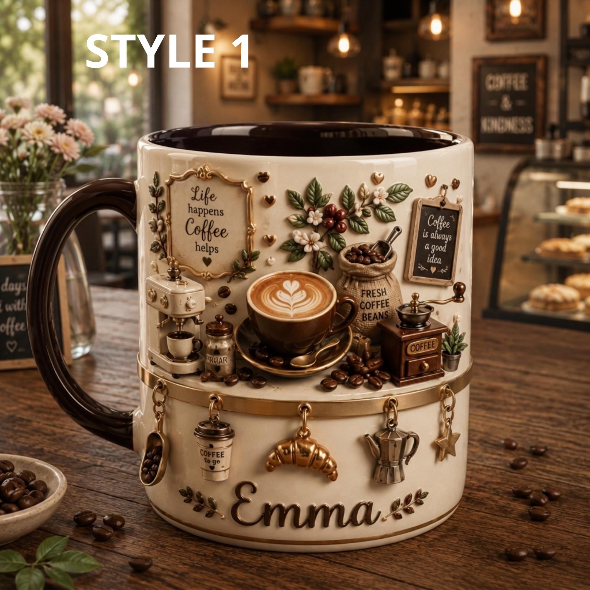 Personalized 3D Illusion Coffee Mug, Custom Name Barista Gift, Ceramic Latte Cup