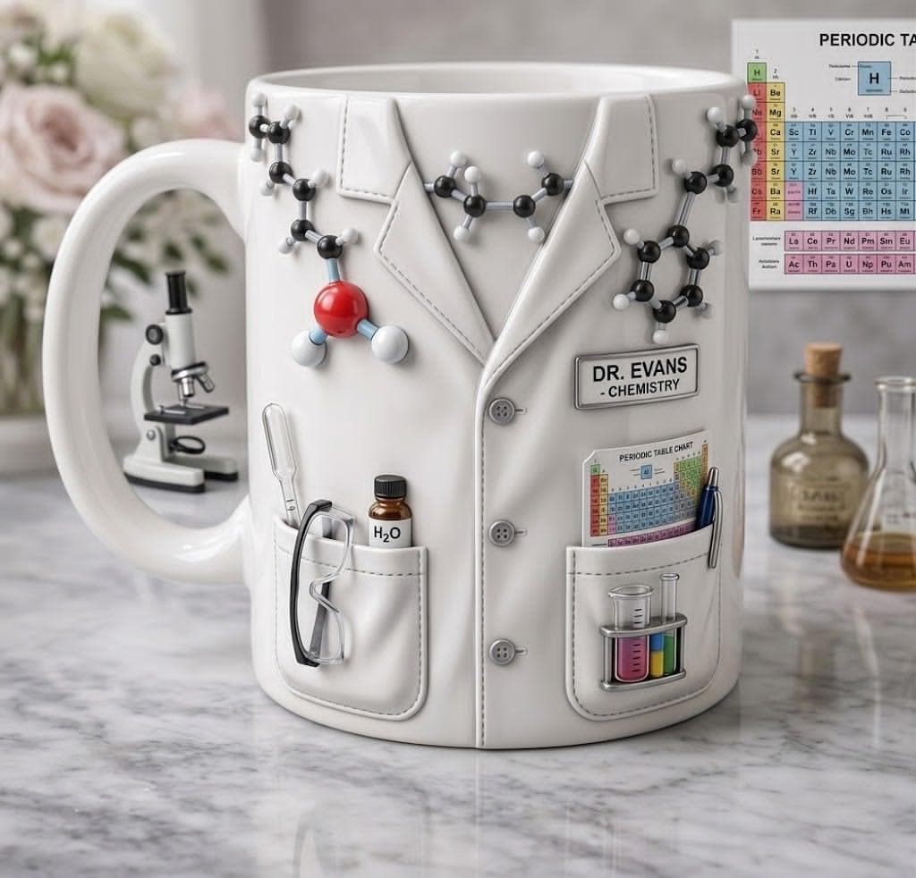 Personalized Chemist Mug with Name, Custom Lab Coat Coffee Cup, 3D Effect Science Teacher Gift, PhD Graduation Present,Pharmacist Doctor Cup