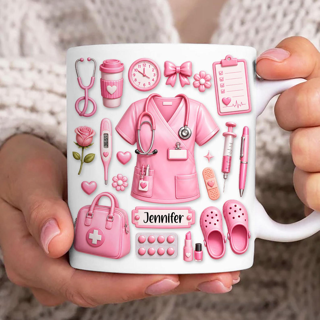 Digital File Custom Name Nurse 11oz Mug Wrap, Faux 3D Pink Nurse 11oz Mug Template, Medical 11oz Mug Png, Doctor Coffee Mug Wrap, Nurse Mug