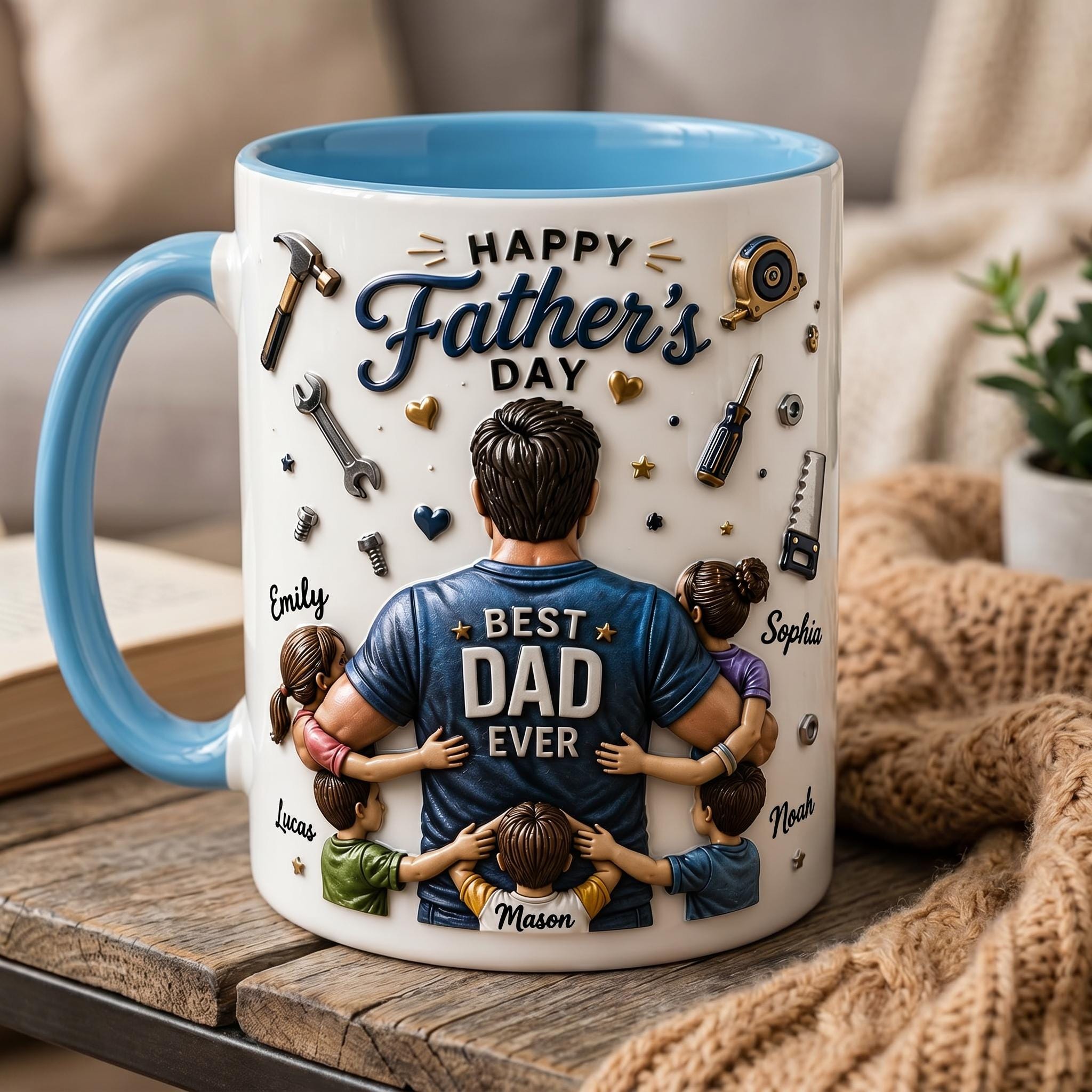 Personalized Dad Ever Mug, Father's Day Family Coffee Cup (Faux 3D)