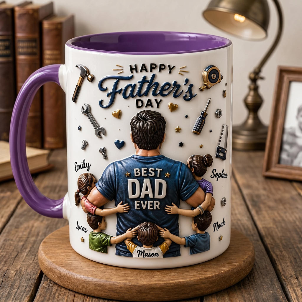 Personalized Dad Ever Mug, Father's Day Family Coffee Cup (Faux 3D)