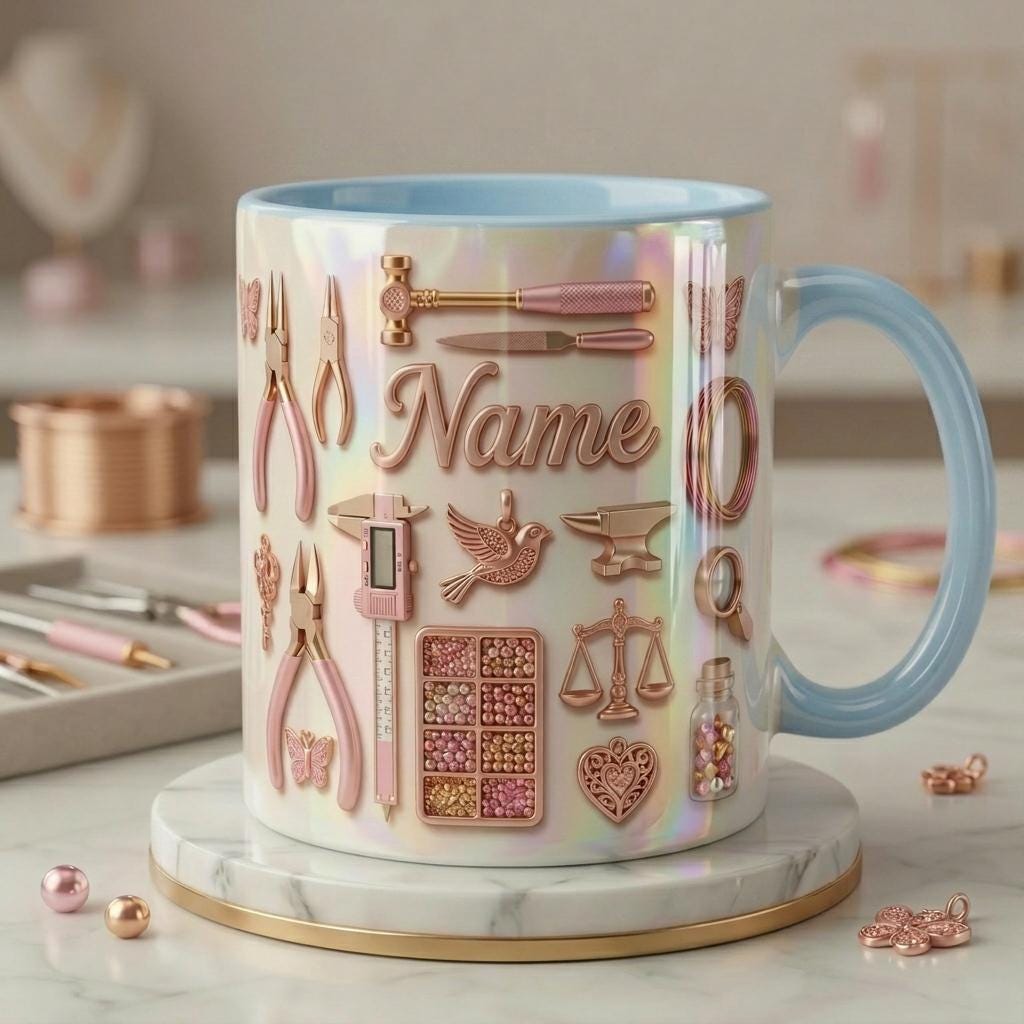 Personalized Jewelry Mug, Jewelry Maker Gift, Bead Artist Cup, Handmade Jewelry Mug, Custom Name Gift