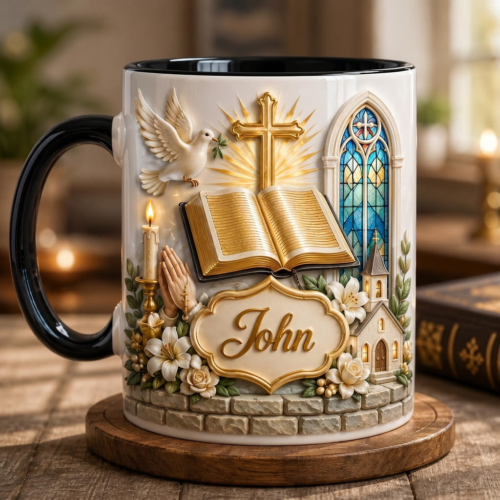 Personalized Christian Mug, Bible Cross Faith Coffee Mug, Custom Name Religious Gift