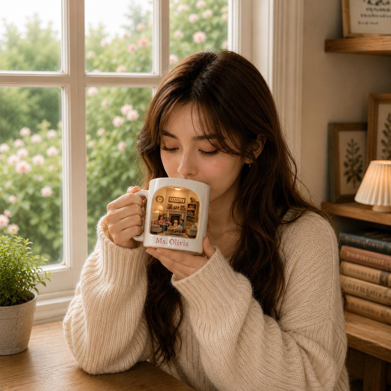 Personalized Family Mug,Custom Name Coffee Cup,Cozy Miniature Home Scene Design,Unique Gift for Mom Grandma,Warm Family Gathering CeramicCup