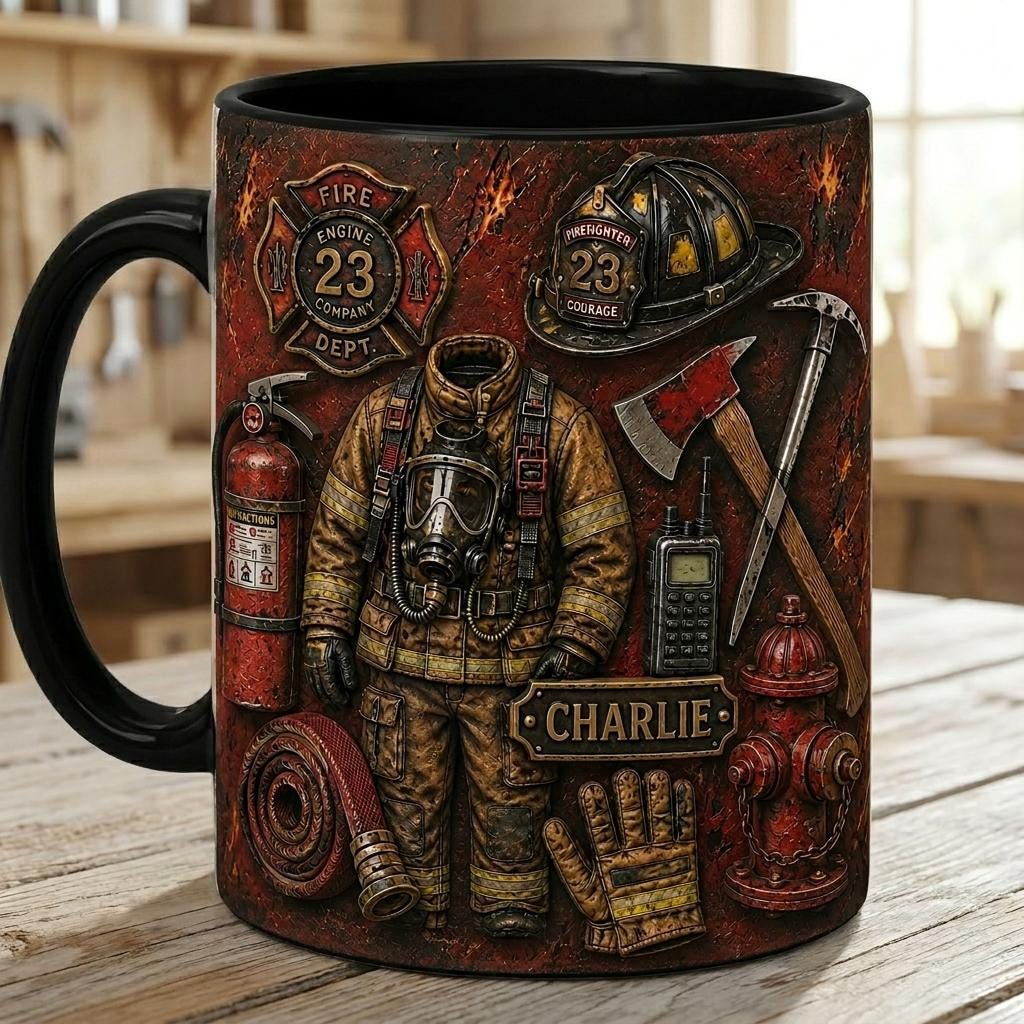 Personalized Firefighter Mug, Custom Name Ceramic Coffee Cup, Fire Academy Graduation Gift