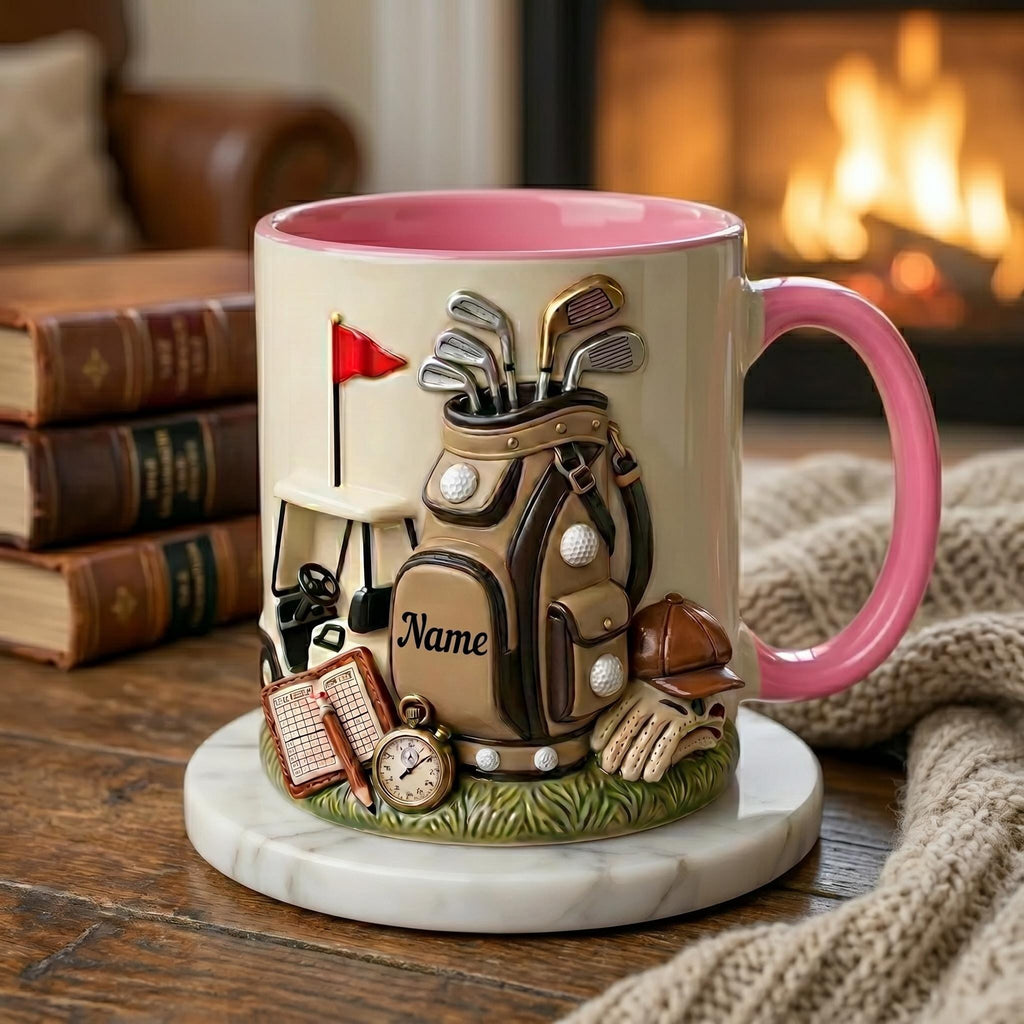 Personalized Golf Mug, Custom Name Ceramic Coffee Cup, Golf Player Gift