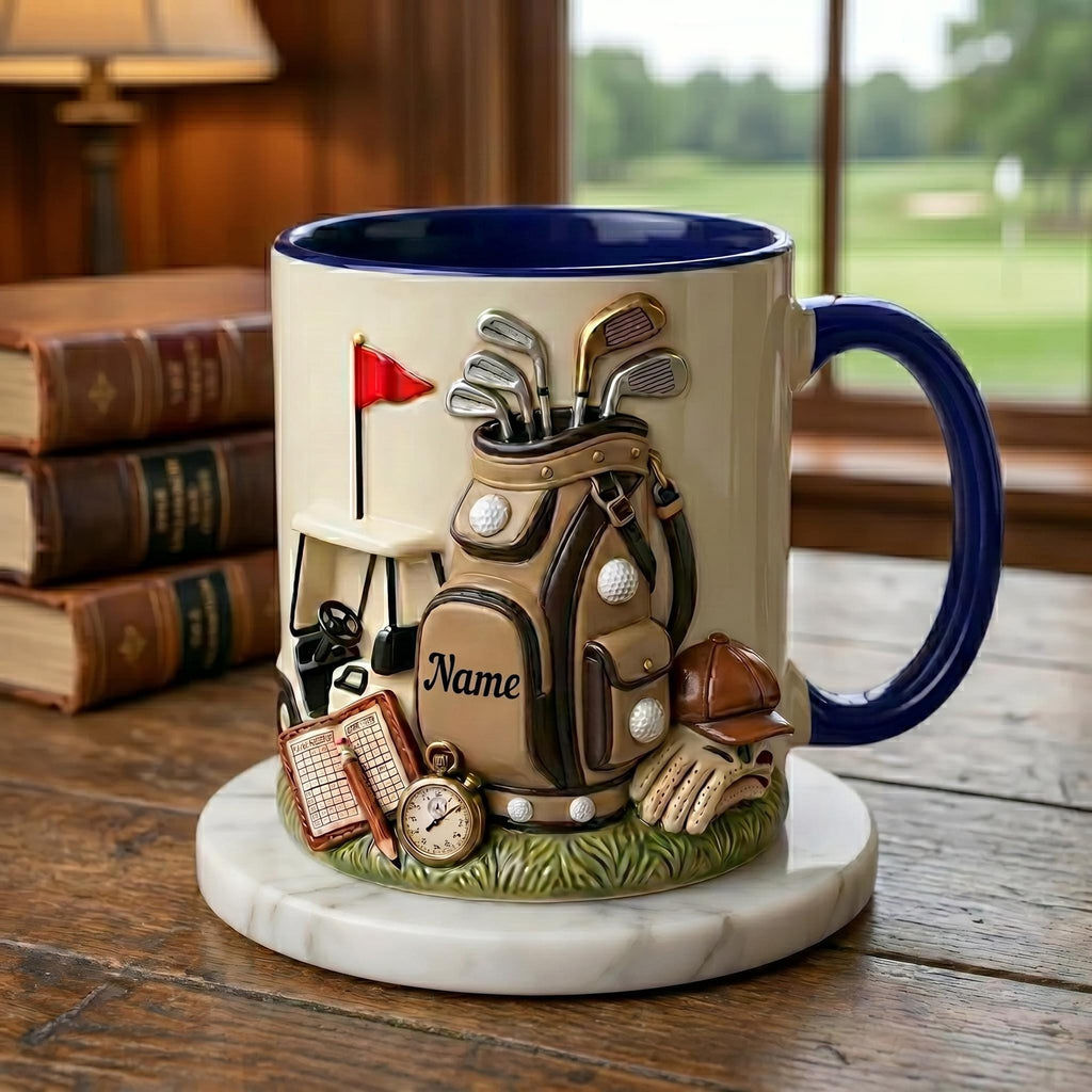 Personalized Golf Mug, Custom Name Ceramic Coffee Cup, Golf Player Gift