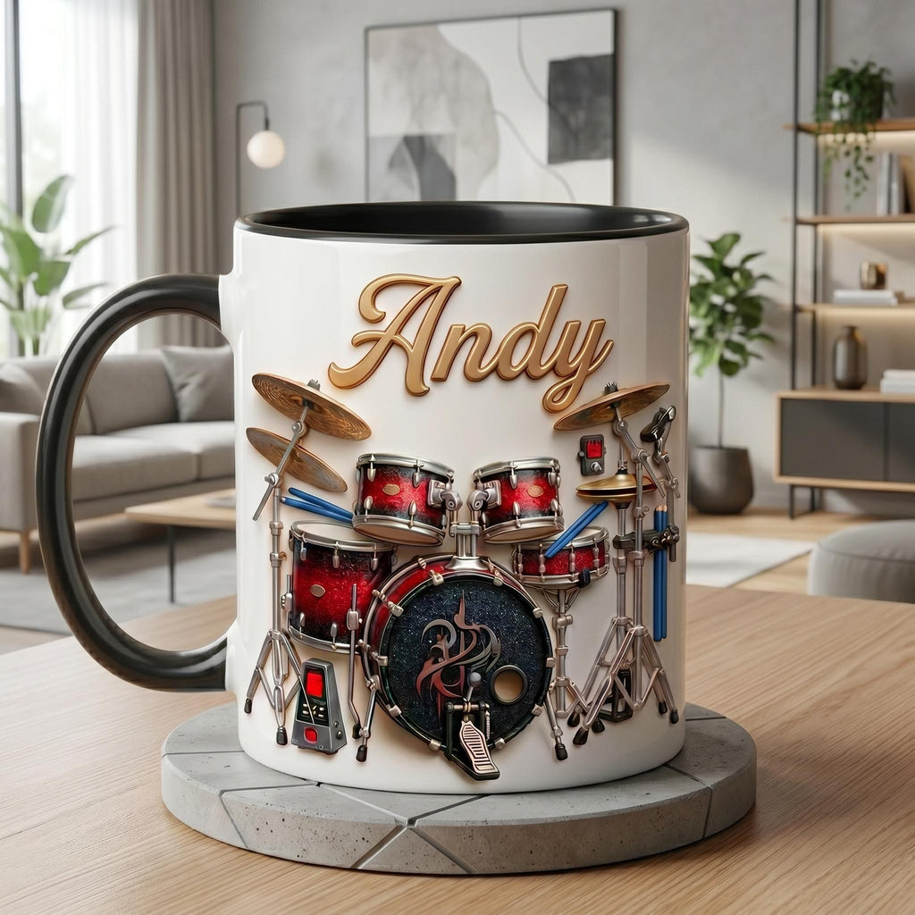 Personalized Drummer Mug, Custom Print Drum Set Coffee Cup, Musician Gift