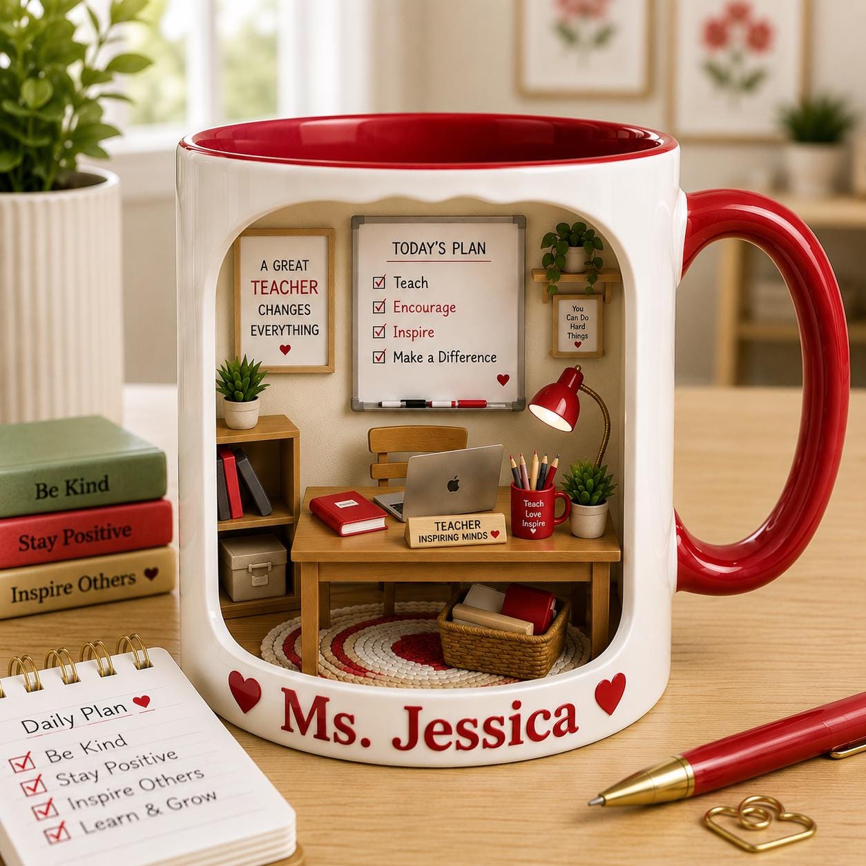 Personalized Teacher Mug, Custom Name Mug, Cute Miniature Classroom 3D effects Mug, Back To School Teacher Gift, Teacher Gift for Women