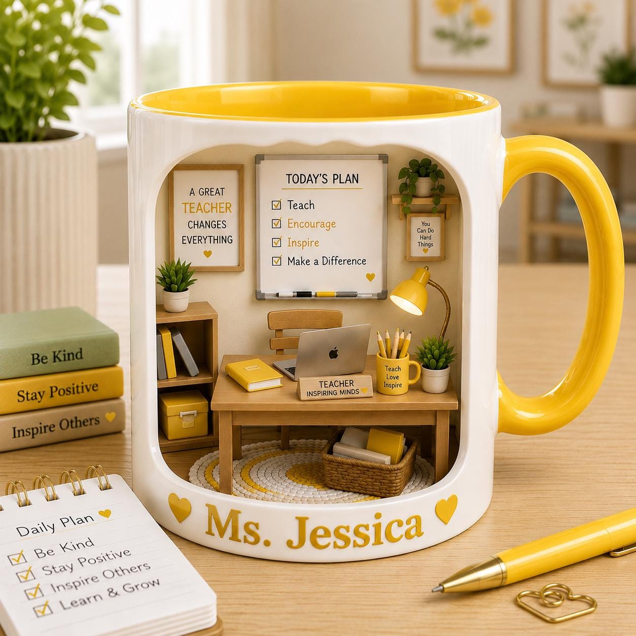 Personalized Teacher Mug, Custom Name Mug, Cute Miniature Classroom 3D effects Mug, Back To School Teacher Gift, Teacher Gift for Women