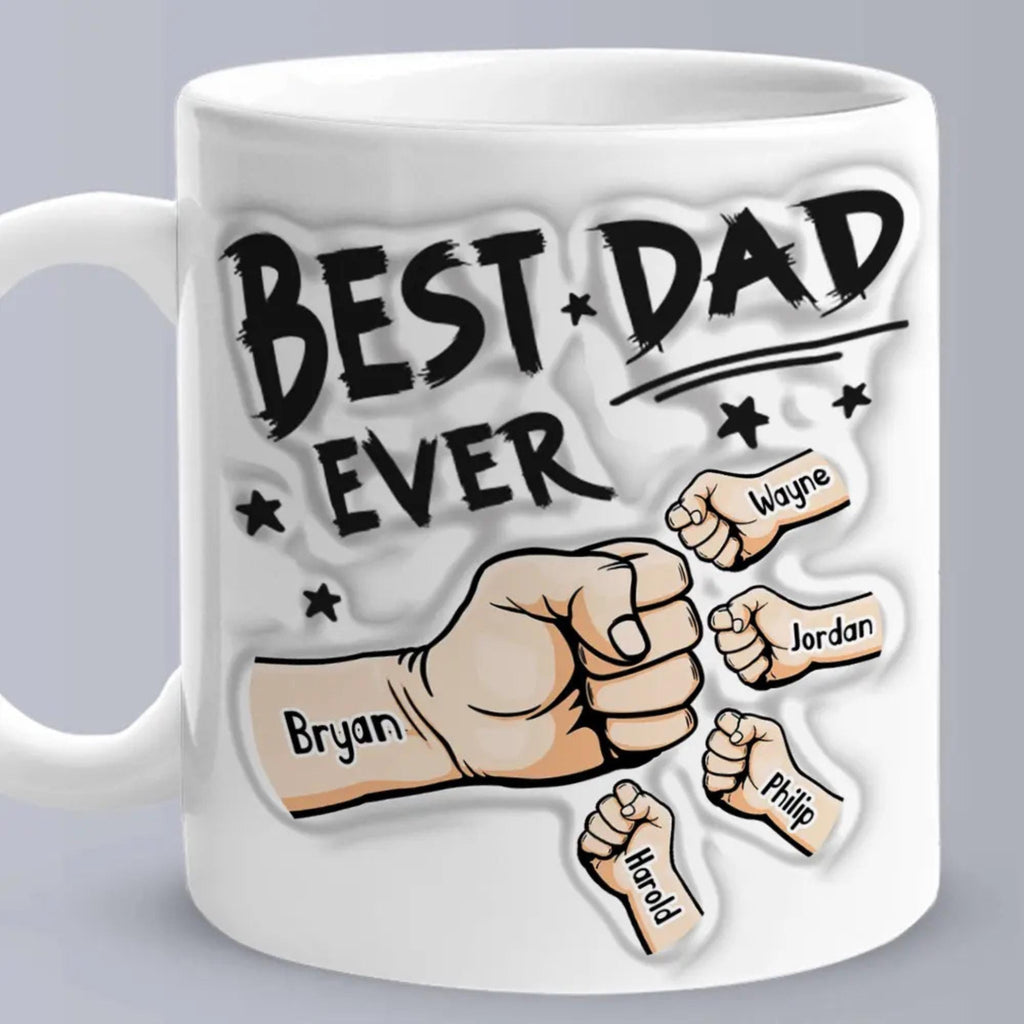 Personalized Dad Mug, Custom Kids Names, 3D Effect Coffee Cup, Father's Day Gift