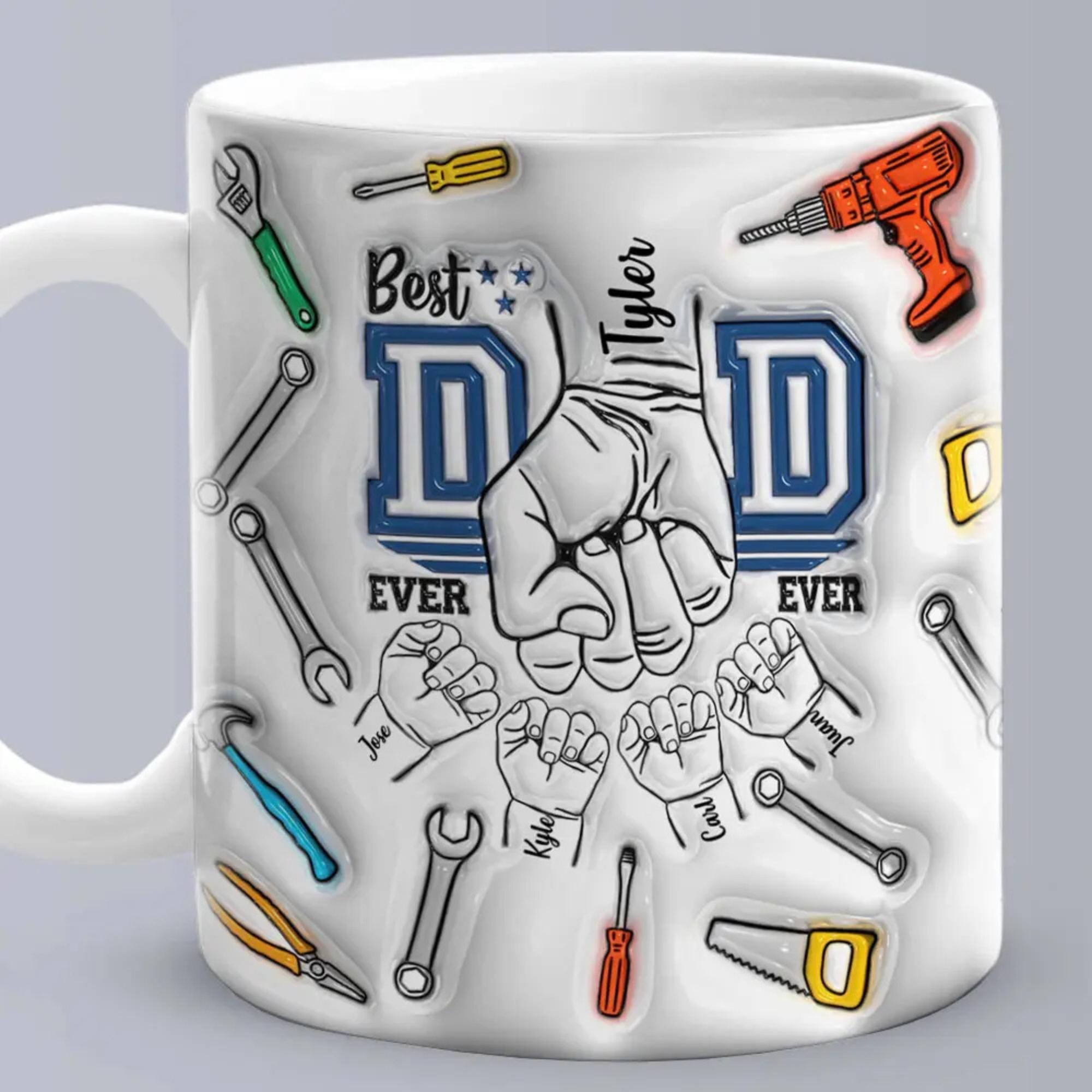 Personalized Dad Mug, Custom Kids Names, 3D Effect Coffee Cup, Father's Day Gift