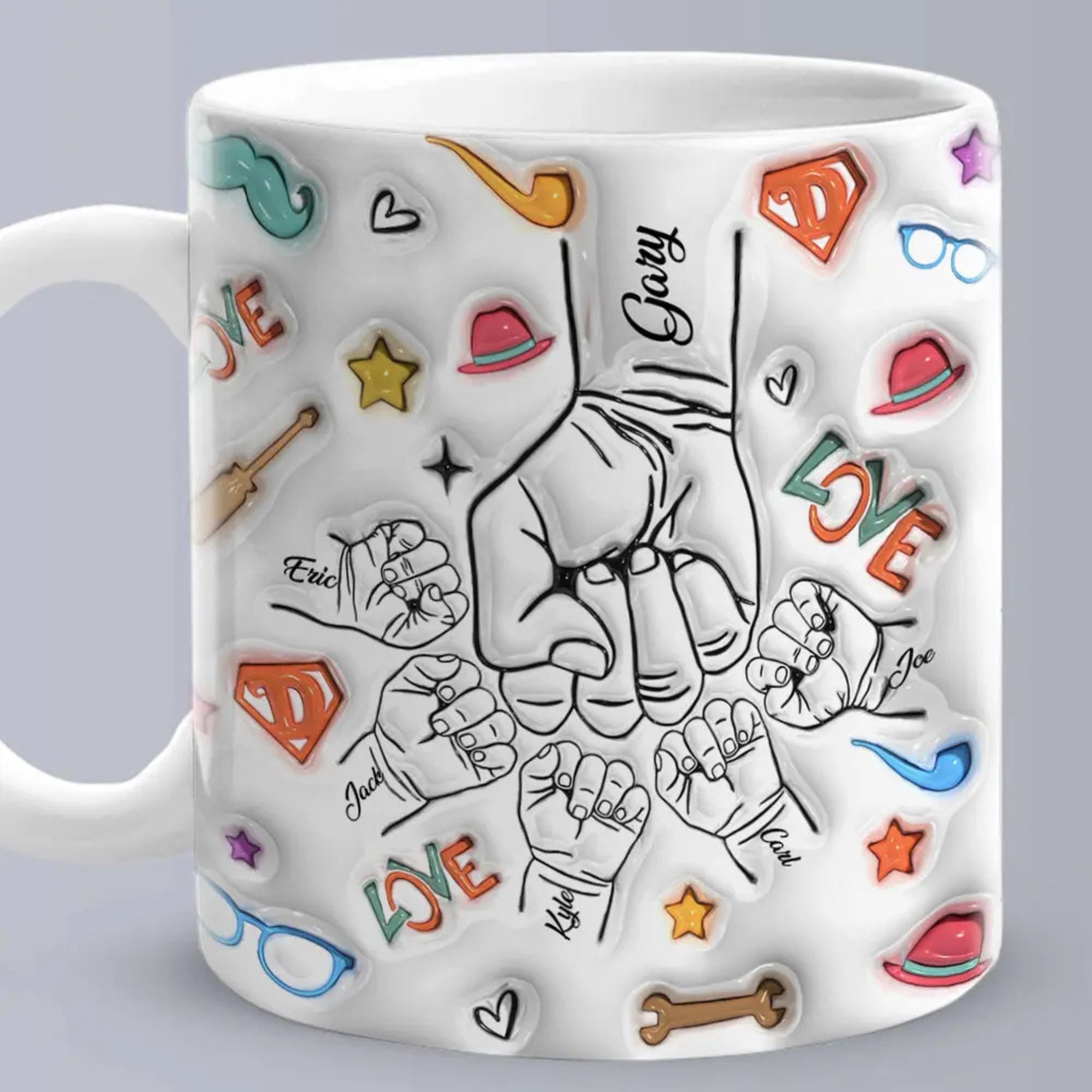 Personalized Dad Mug, Custom Kids Names, 3D Effect Coffee Cup, Father's Day Gift