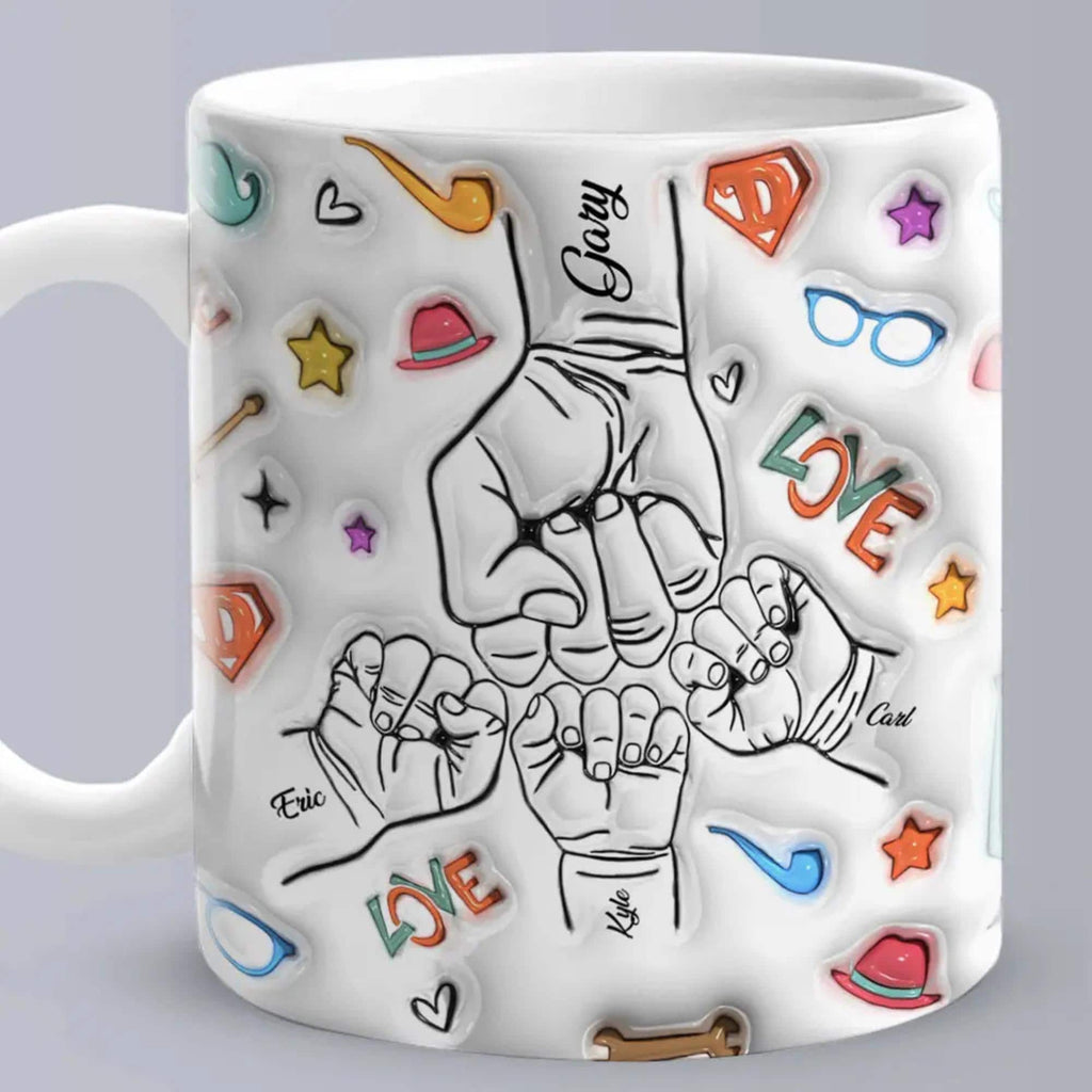Personalized Dad Mug, Custom Kids Names, 3D Effect Coffee Cup, Father's Day Gift