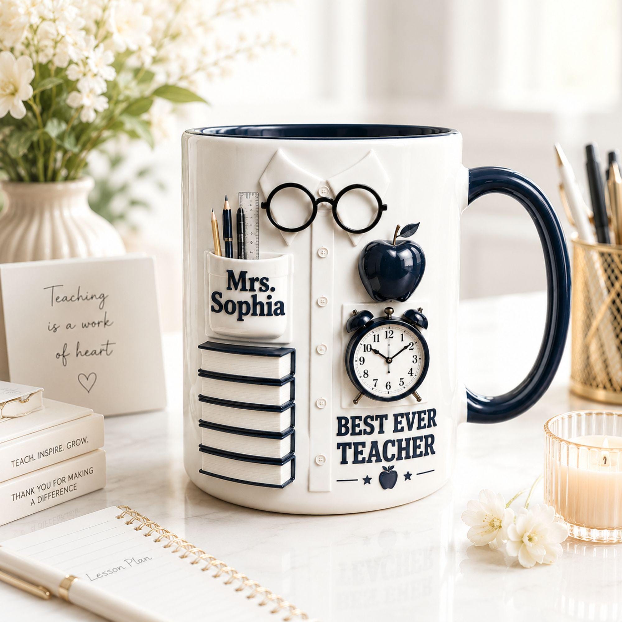Personalized Teacher Appreciation 3D Coffee Mug, Custom Best Ever Teacher Coffee Mug, Teacher Appreciation Gift, Back To School Gift