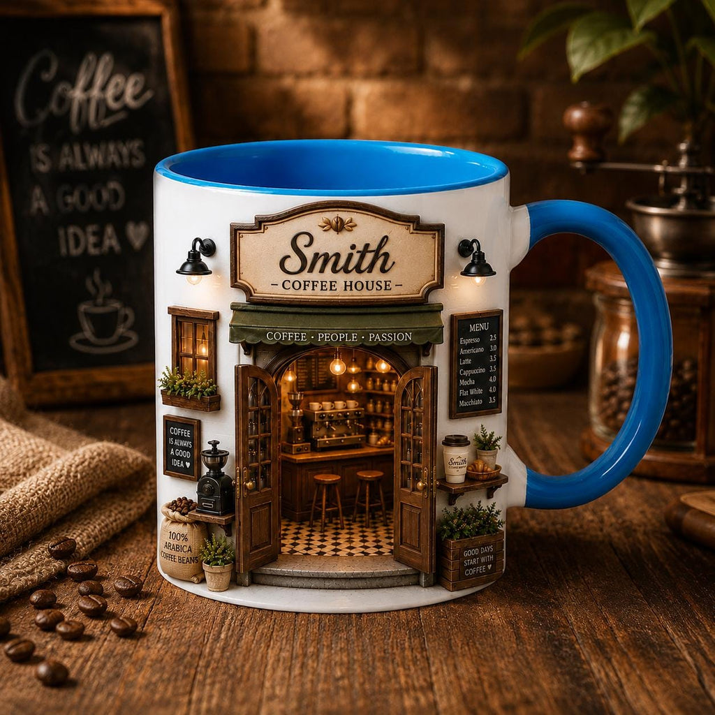 Custom Coffee Shop Mug, Custom Cafe Mug, Coffee Lover Gift, Barista Coffee Mug, Cozy Coffee House Cup, Coffee Shop Decor Cup, 3D effects Mug
