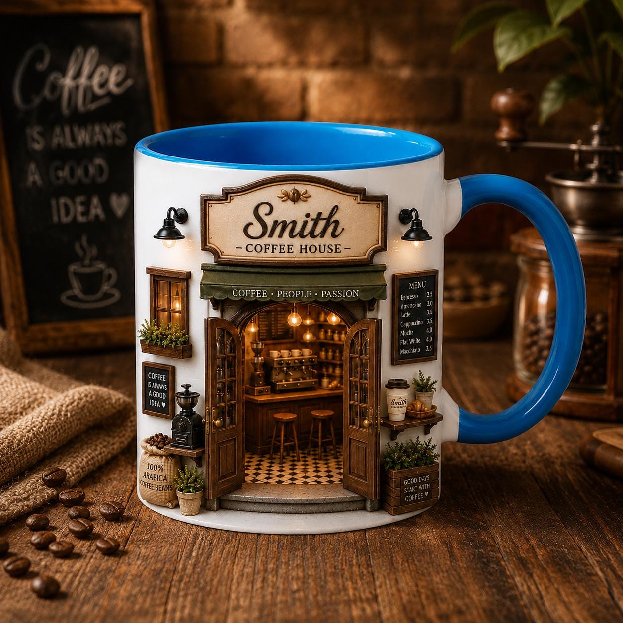 Custom Coffee Shop Mug, Custom Cafe Mug, Coffee Lover Gift, Barista Coffee Mug, Cozy Coffee House Cup, Coffee Shop Decor Cup, 3D effects Mug