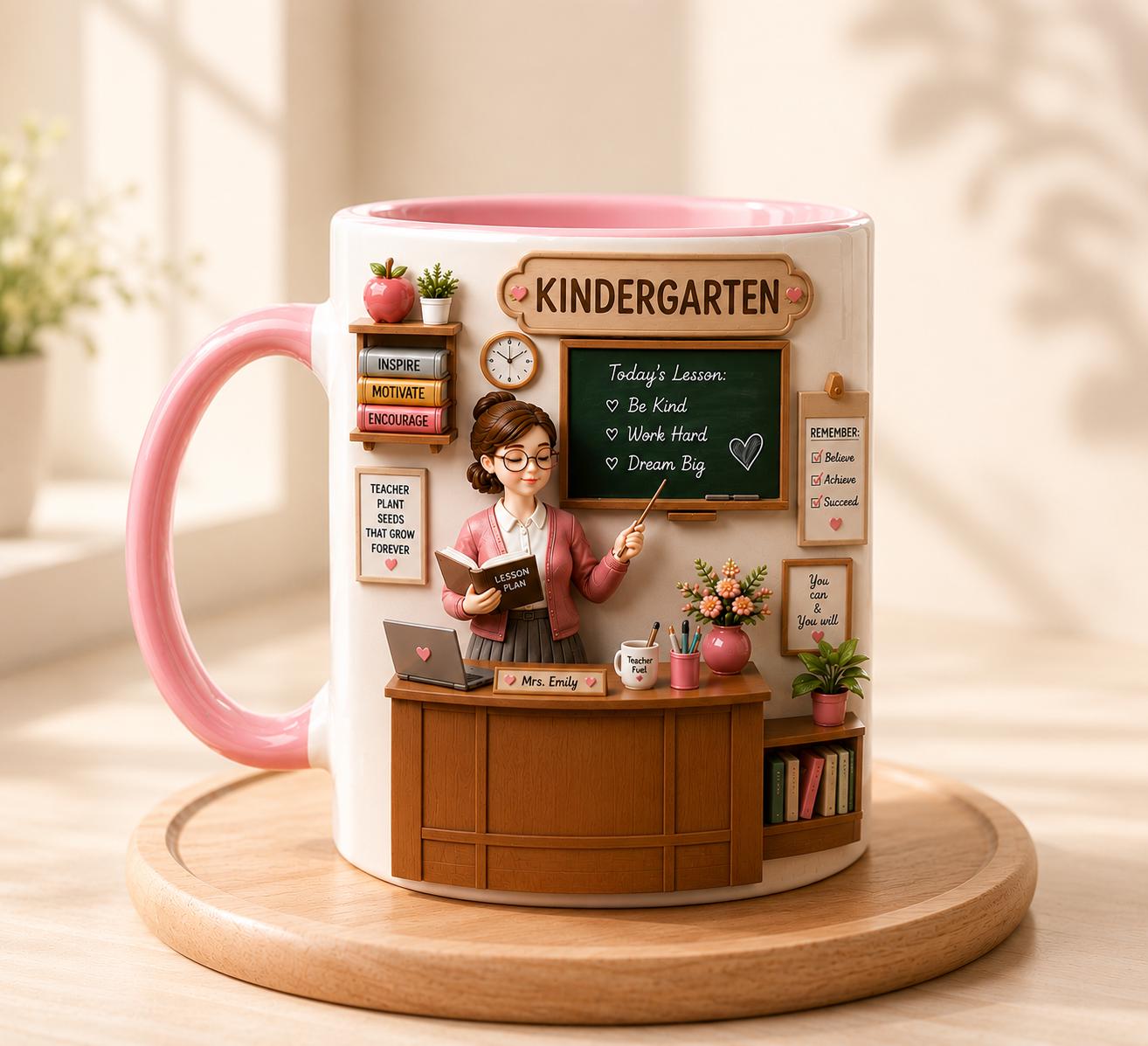 Personalized Teacher Mug 3D Embossed with Name, Back To School Teacher Cup, Teacher Appreciation Gift, Cute Teacher Gift for Her