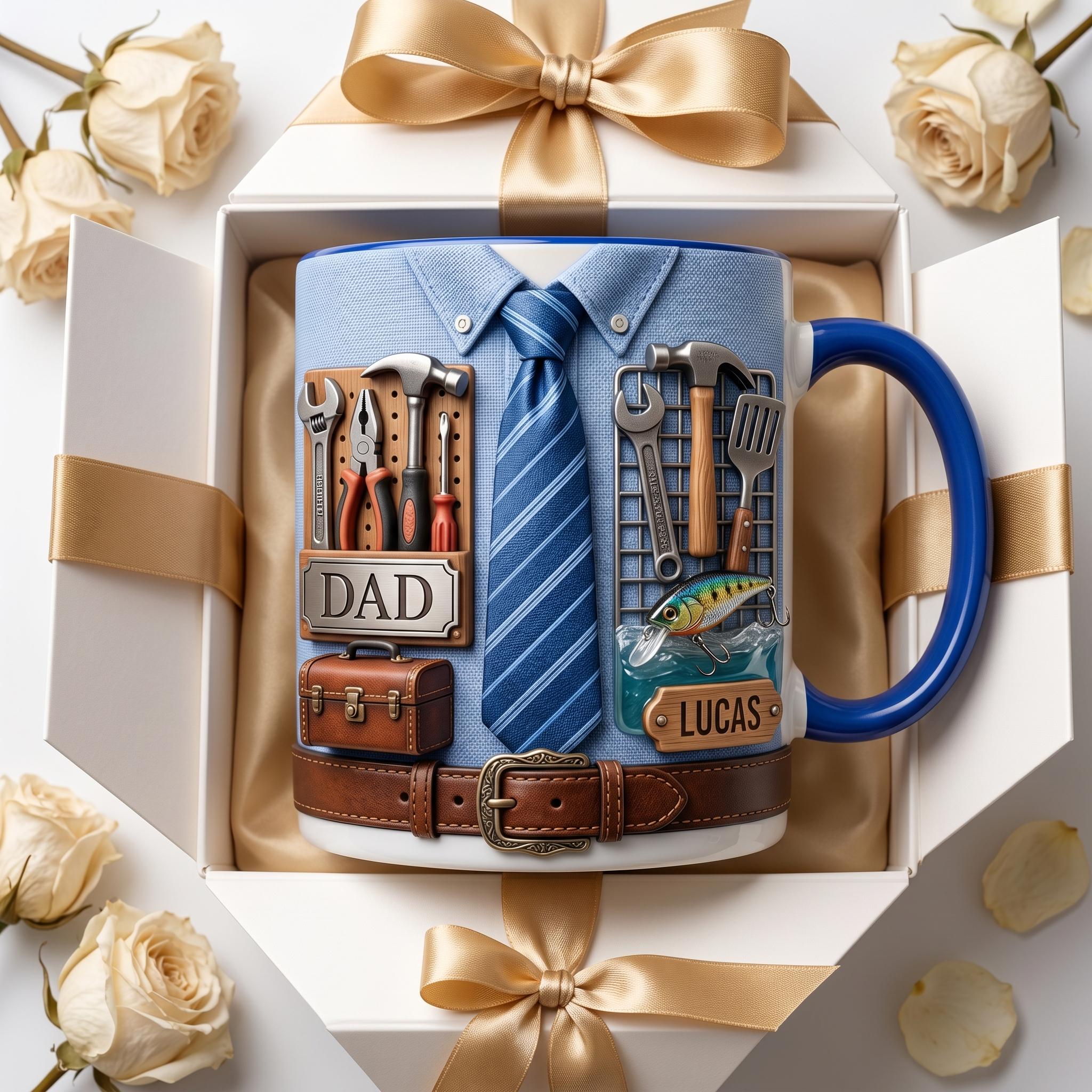 Custom Fishing Dad Mug, Personalized Fathers Day Gift, 3D Effect Handyman Tie Coffee Cup, Unique BBQ Grilling Father Birthday Present