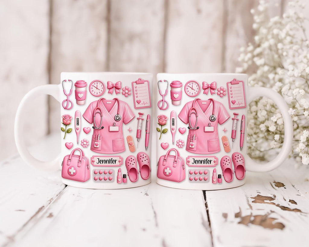 Digital File Custom Name Nurse 11oz Mug Wrap, Faux 3D Pink Nurse 11oz Mug Template, Medical 11oz Mug Png, Doctor Coffee Mug Wrap, Nurse Mug